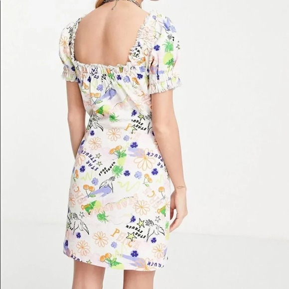 ASOS DESIGN square neck twill mini dress in bright peace print - Picture 12 of 13